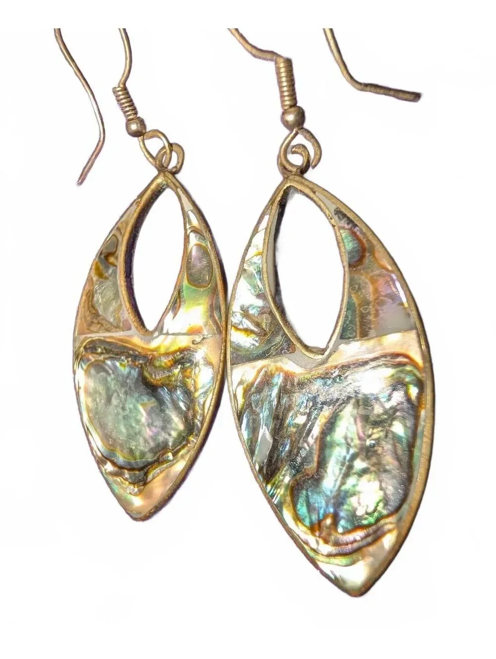 Vintage Alpaca Mexico Abalone Shell and Silver Tone Dangle Earrings